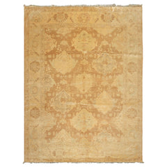 8x10 Tan, Beige, Celadon Color Hand Knotted Oushak New Zealand Wool Transitional Oriental Rug