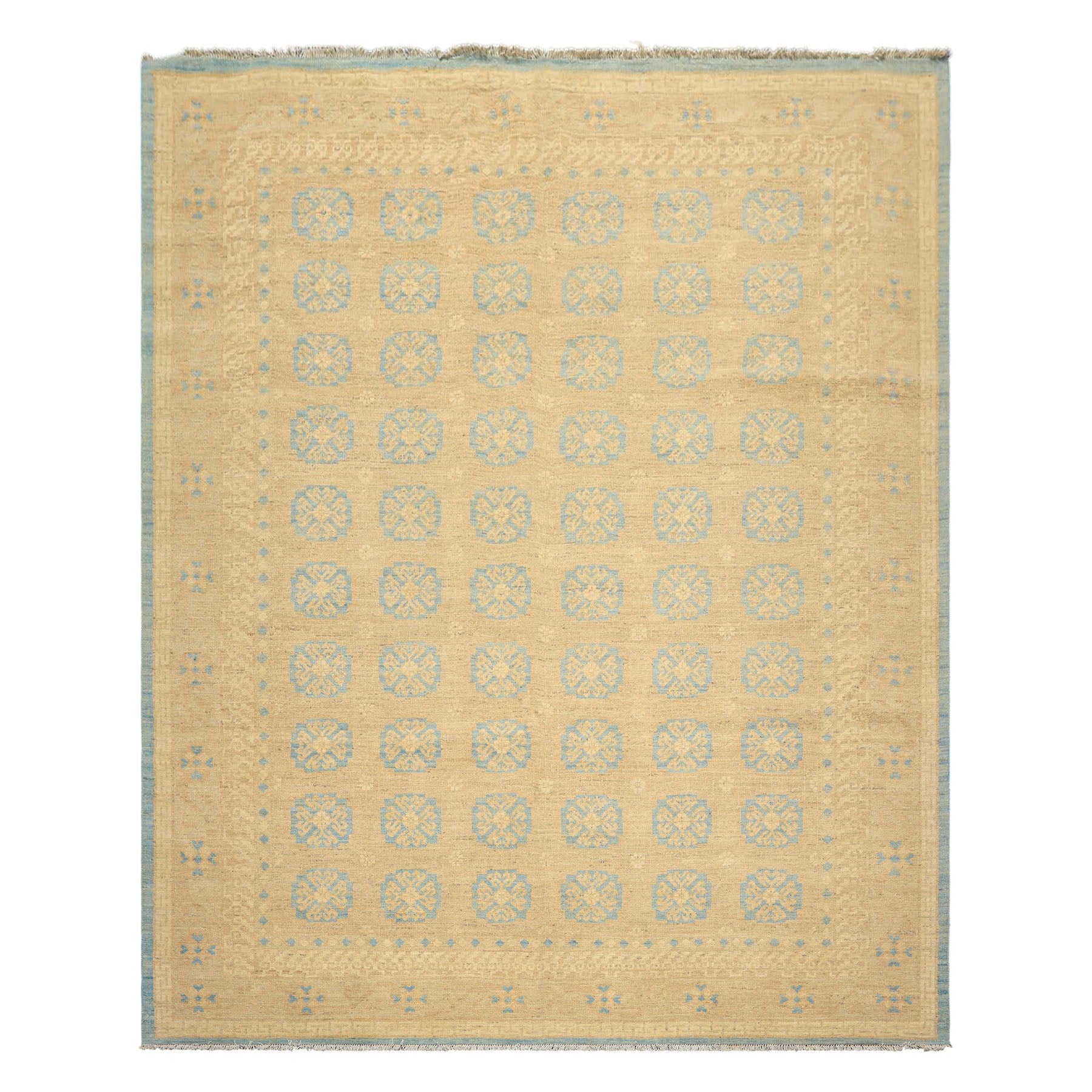 8x10 Beige, Tan, Aqua Color Hand Knotted Oushak Wool Transitional Oriental Rug