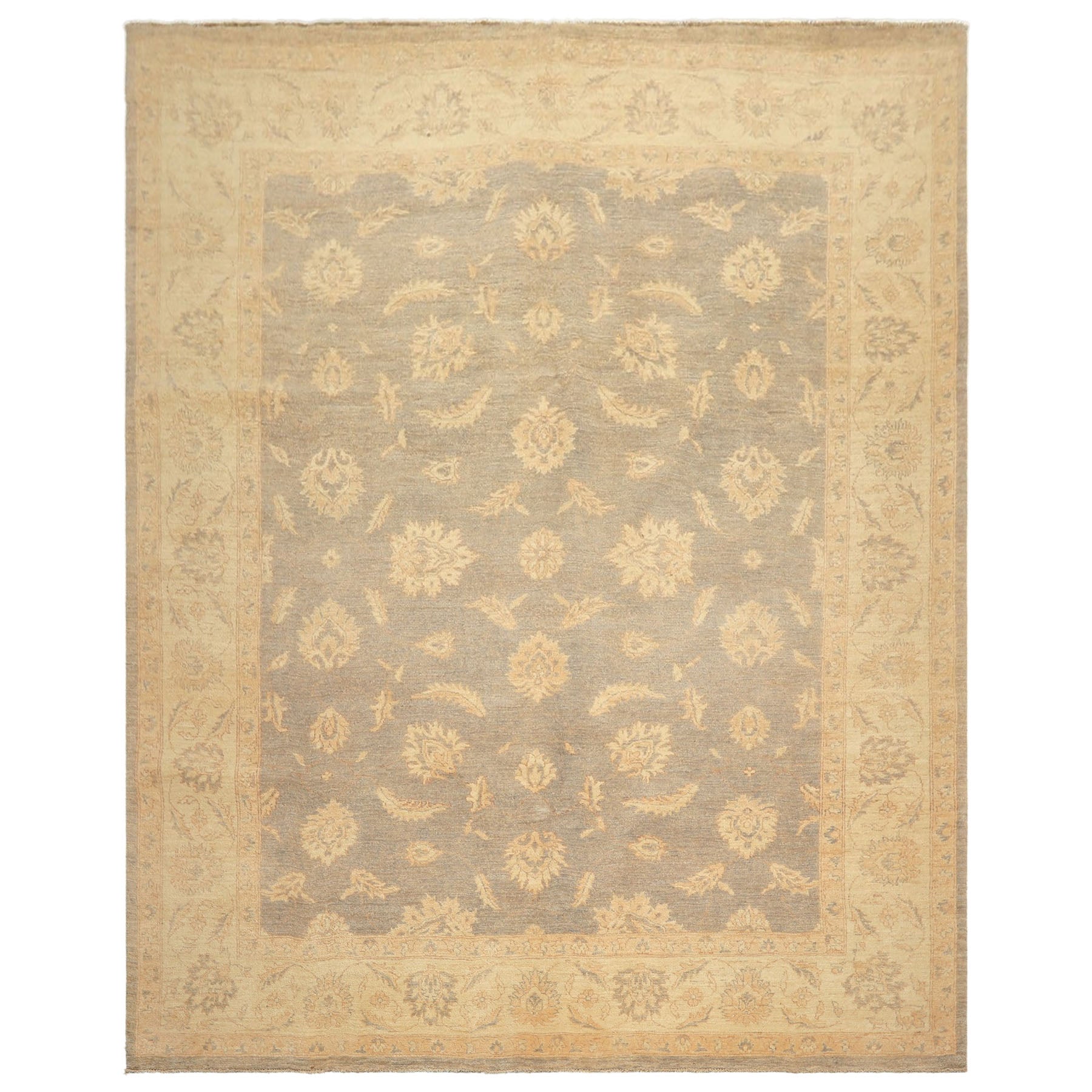 8x10 Gray, Ivory, Tan Color Hand Knotted Chobi Peshawar Wool Traditional Oriental Rug