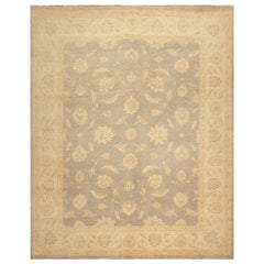 8x10 Gray, Ivory, Tan Color Hand Knotted Chobi Peshawar Wool Traditional Oriental Rug