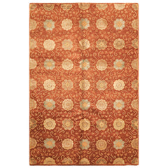 6x9 Burnt Orange, Mint, Blue Color Hand Knotted Tibetan Wool & Bamboo Silk Transitional Oriental Rug