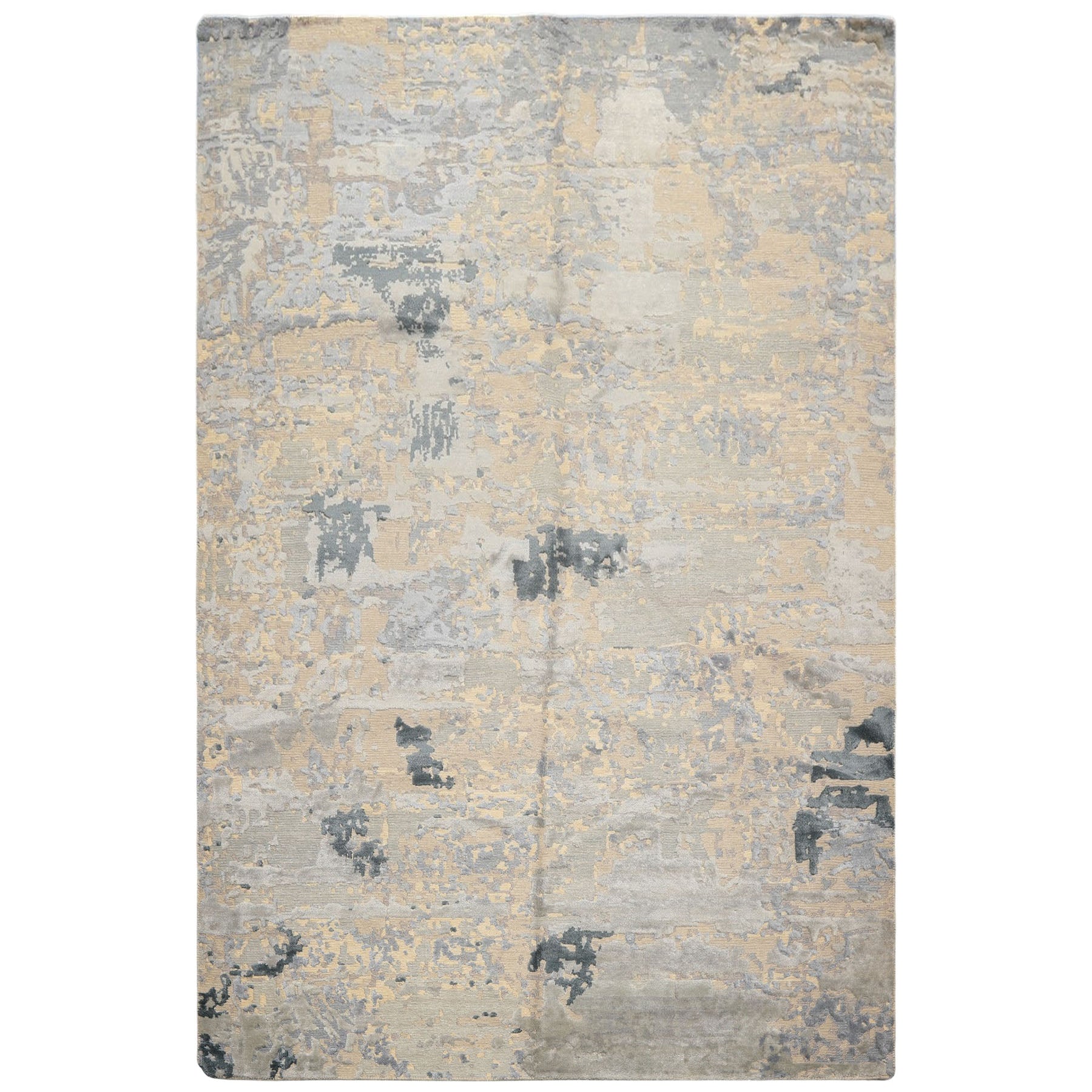 6x9 Beige, Gray, Blue Color Hand Knotted Sherpa Wool & Bamboo Silk Transitional Oriental Rug