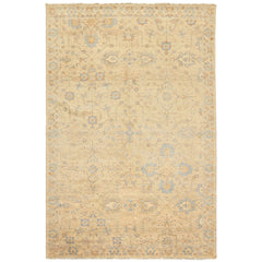 6x9 Beige, Aqua, Light Blue Color Hand Knotted Oushak Wool Transitional Oriental Rug