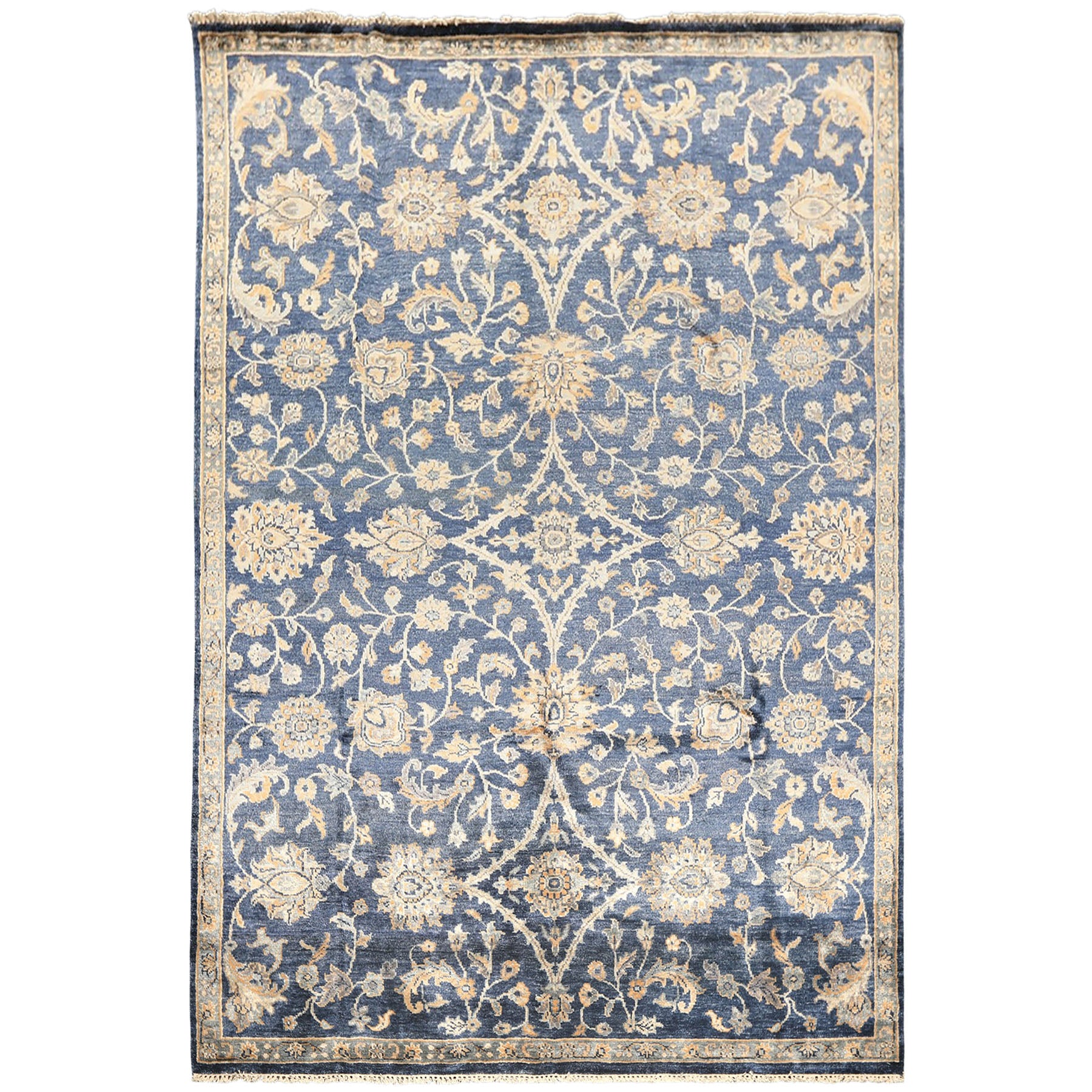 6x9 Navy, Gray, Moss Color Hand Knotted Oushak Viscose Traditional Oriental Rug