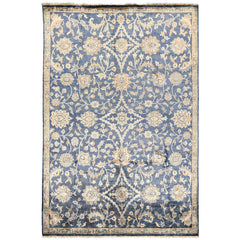 6x9 Navy, Gray, Moss Color Hand Knotted Oushak Viscose Traditional Oriental Rug