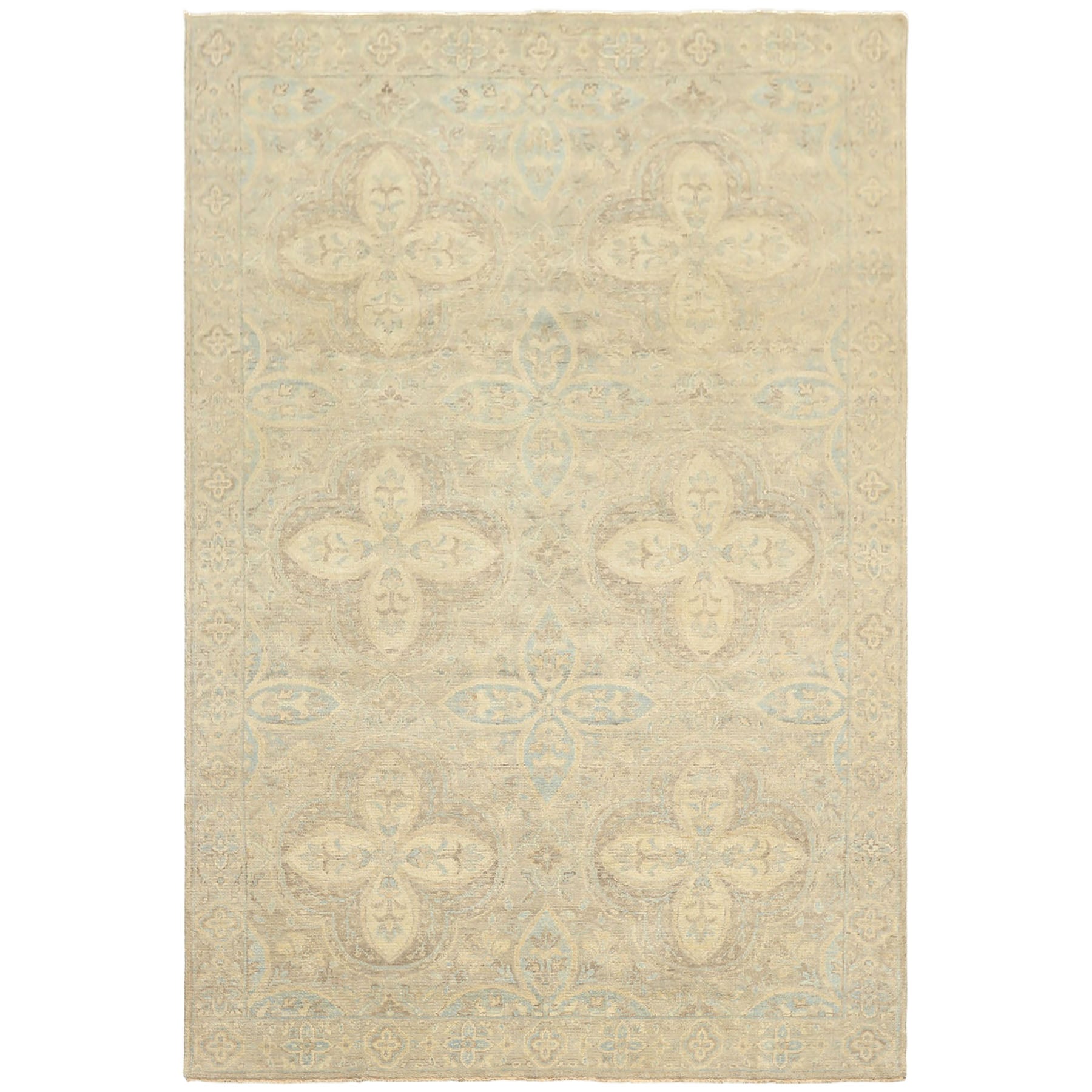 6x9 Beige, Gray, Taupe Color Hand Knotted Oushak Wool Transitional Oriental Rug