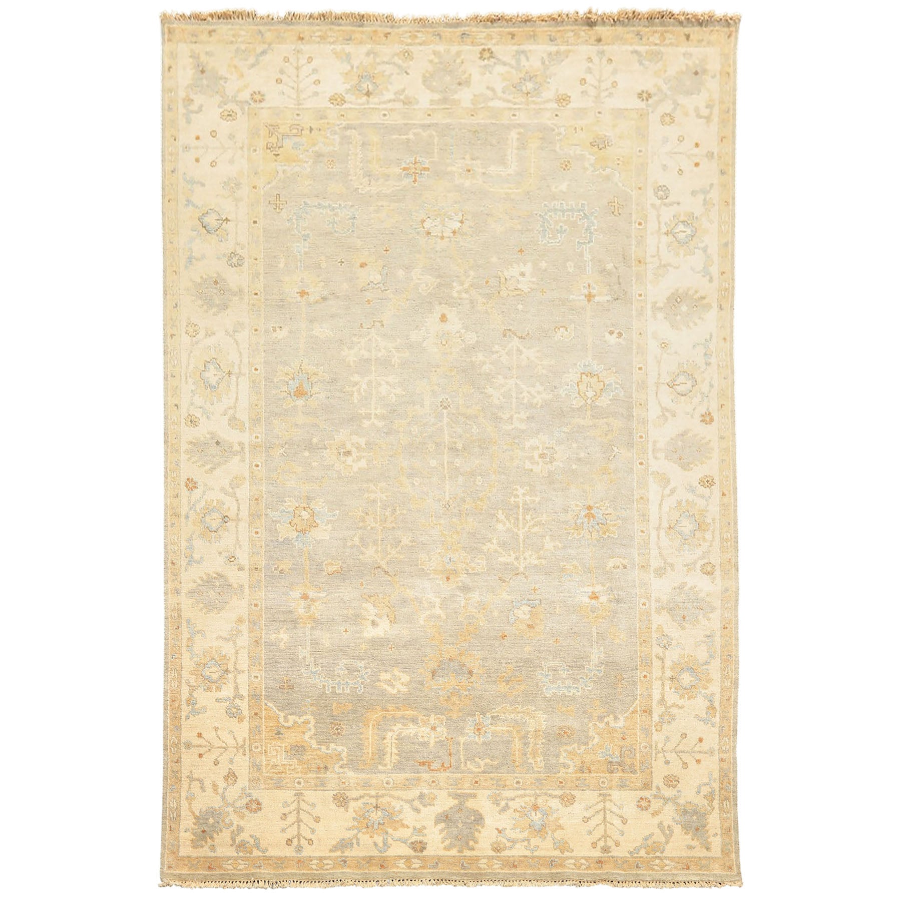 6x9 Gray, Slate, Ivory Color Hand Knotted Oushak Wool Transitional Oriental Rug