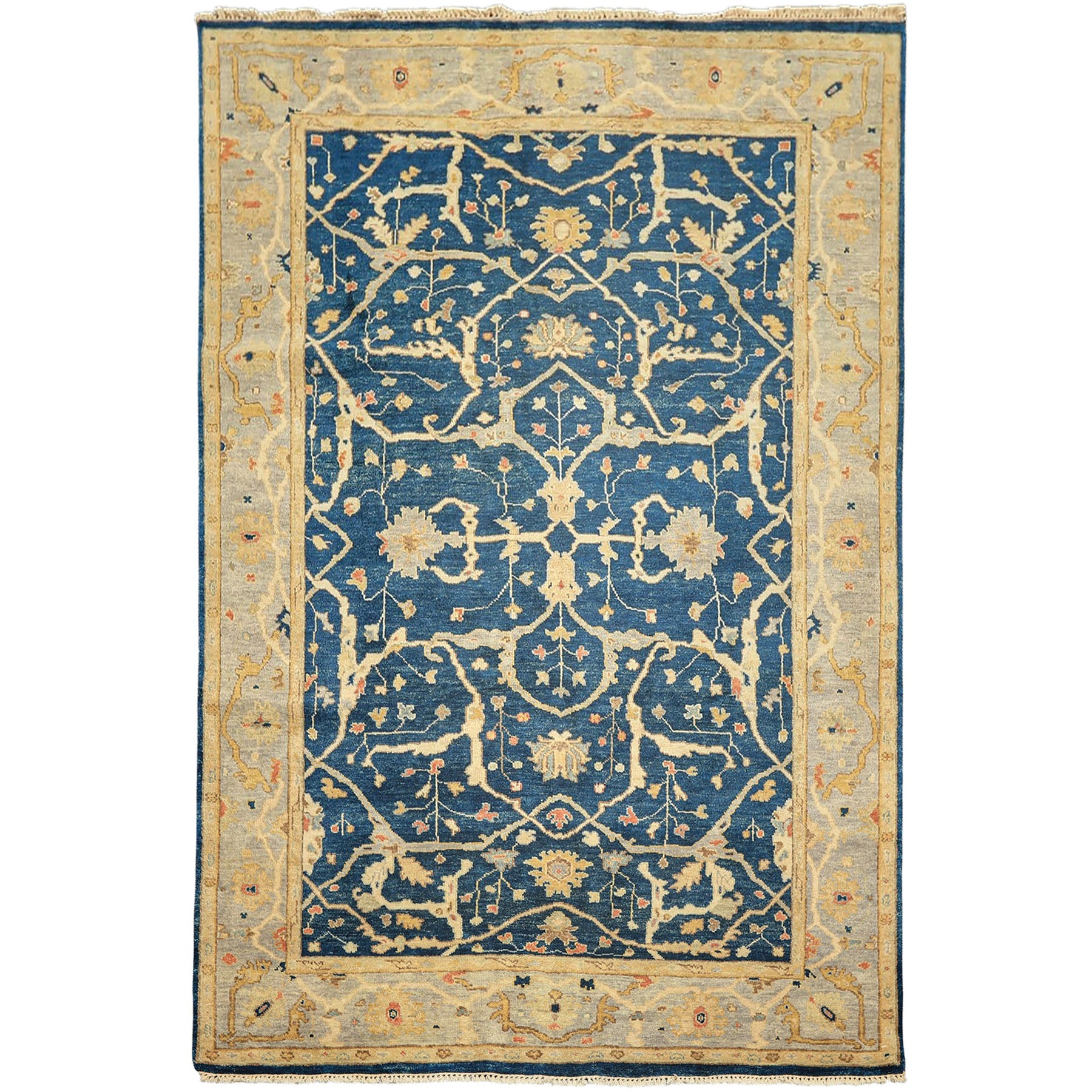 6x9 Navy, Slate, Beige Color Hand Knotted Oushak Wool Traditional Oriental Rug