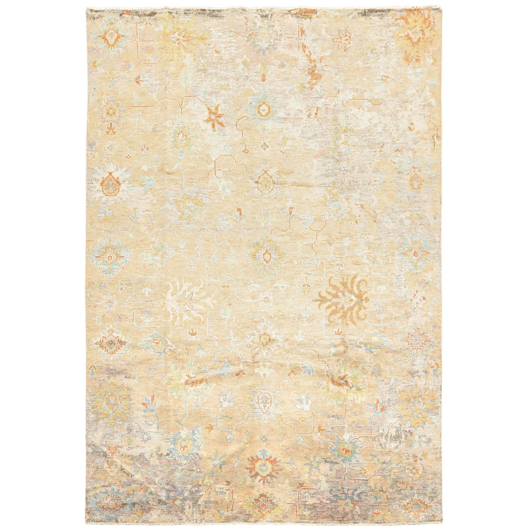 6x9 Beige, Aqua, Taupe Color Hand Knotted Sherpa Viscose Modern & Contemporary Oriental Rug