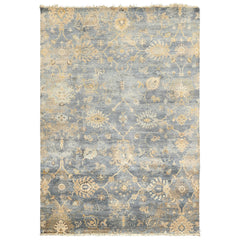 6x9 Slate, Blue, Beige Color Hand Knotted Oushak Wool Transitional Oriental Rug