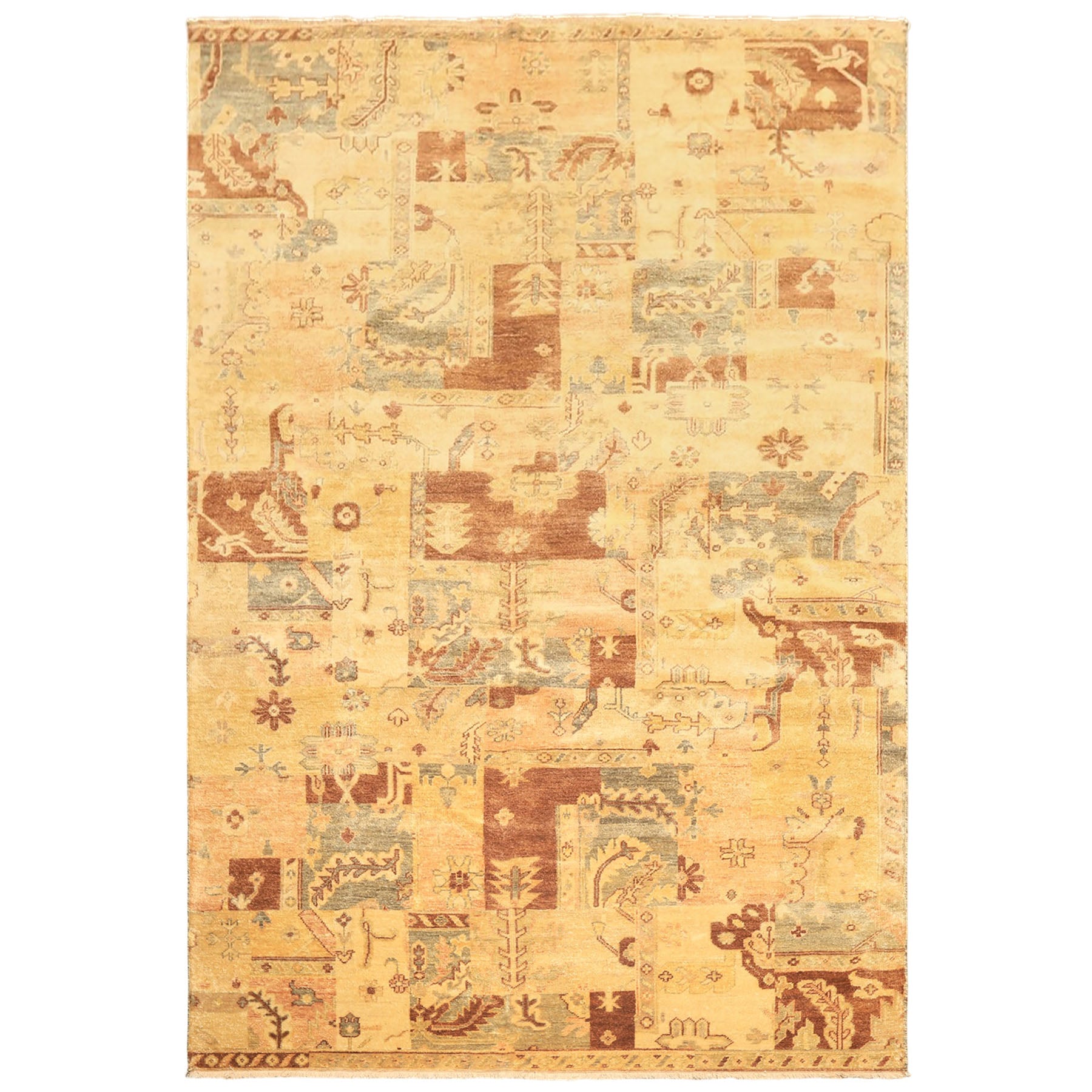 6x9 Beige, Gold, Brown Color Hand Knotted Oushak Wool Modern & Contemporary Oriental Rug