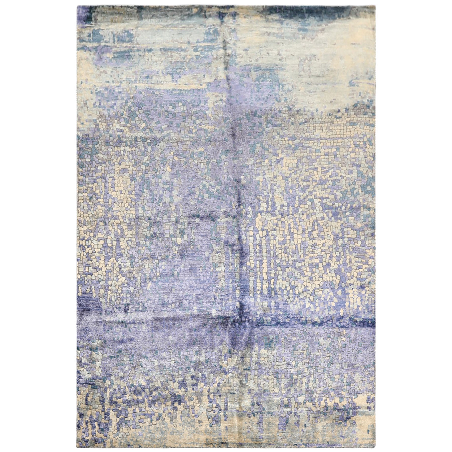 6x9 Lavender, Gray, Aqua Color Hand Knotted Sherpa Viscose Modern & Contemporary Oriental Rug
