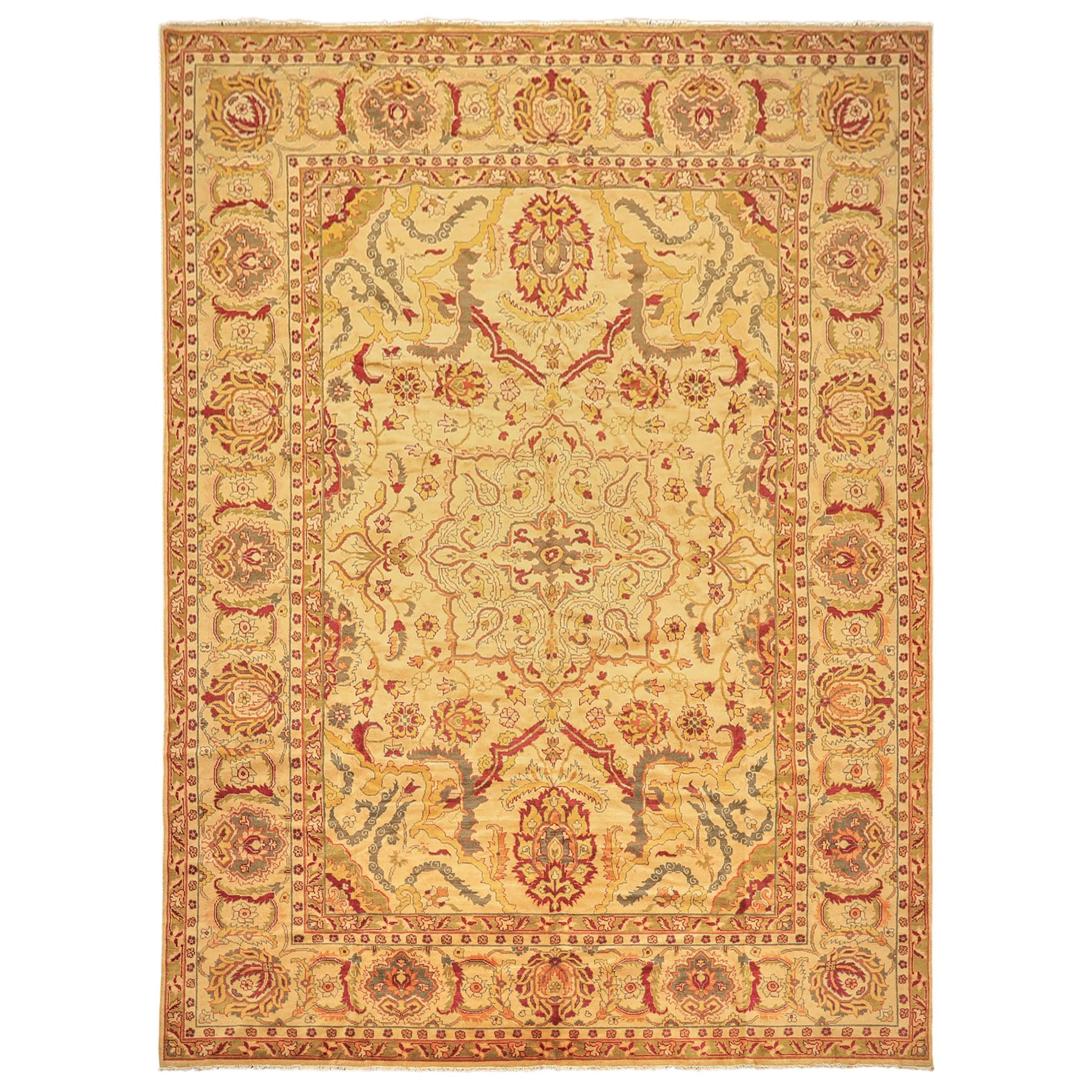 10x14 Beige, Lime, Peach Color Hand Knotted Oushak Wool Traditional Oriental Rug