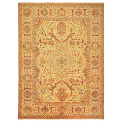 10x14 Beige, Lime, Peach Color Hand Knotted Oushak Wool Traditional Oriental Rug