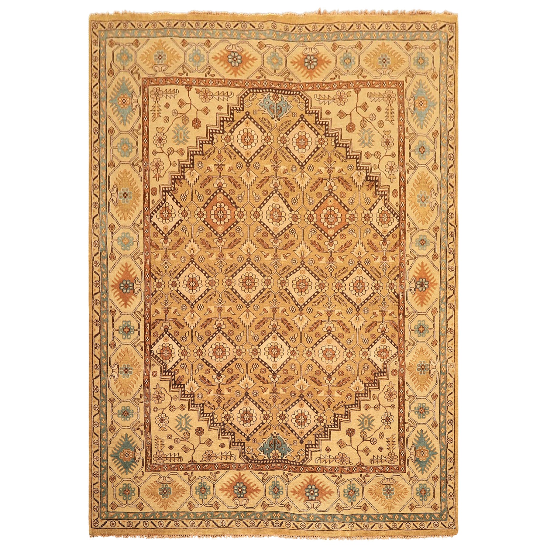 8x10 Caramel, Beige, Brown Color Hand Knotted Oushak Wool Transitional Oriental Rug