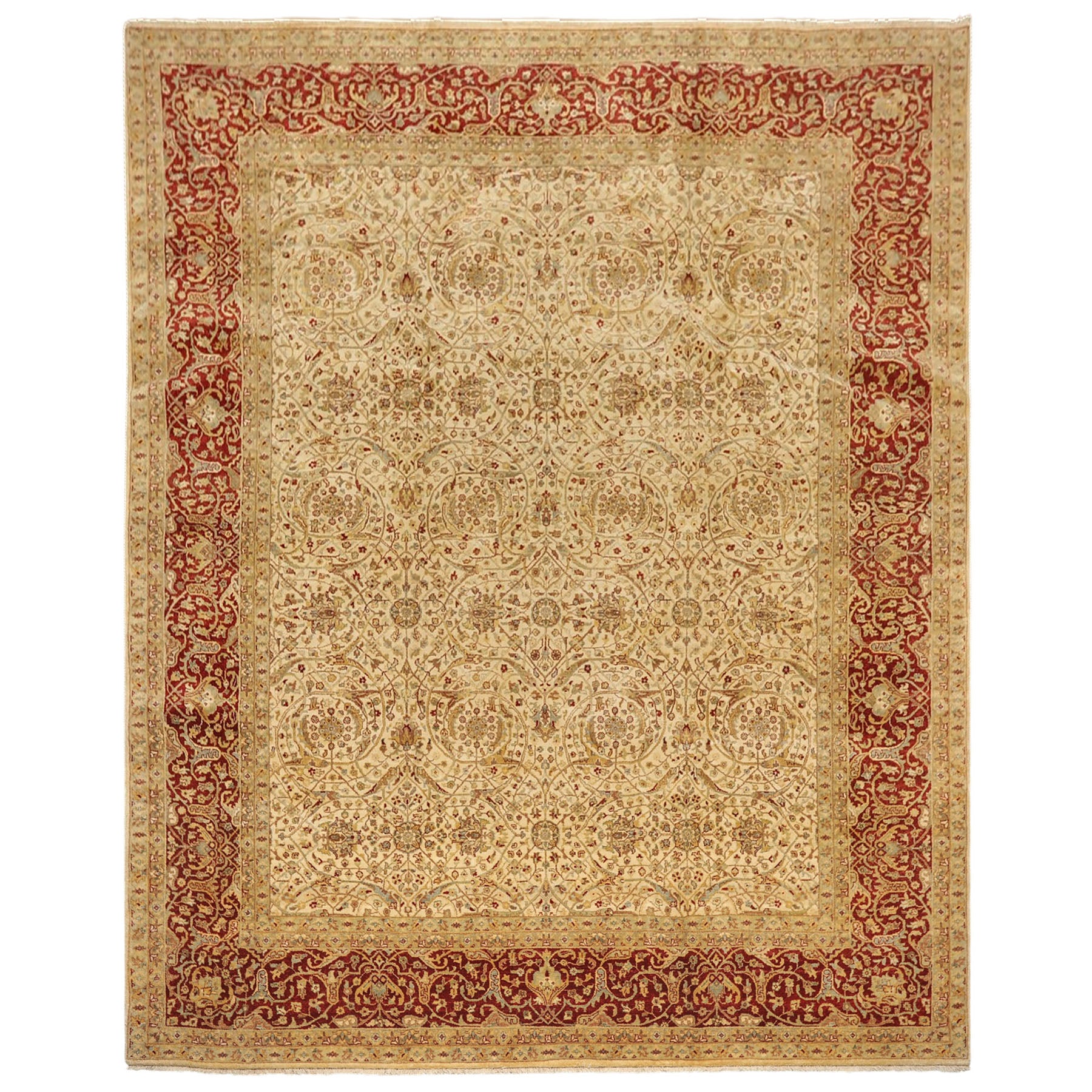 8x10 Beige, Burnt Orange, Mint Color Hand Knotted Agra Wool Traditional Oriental Rug