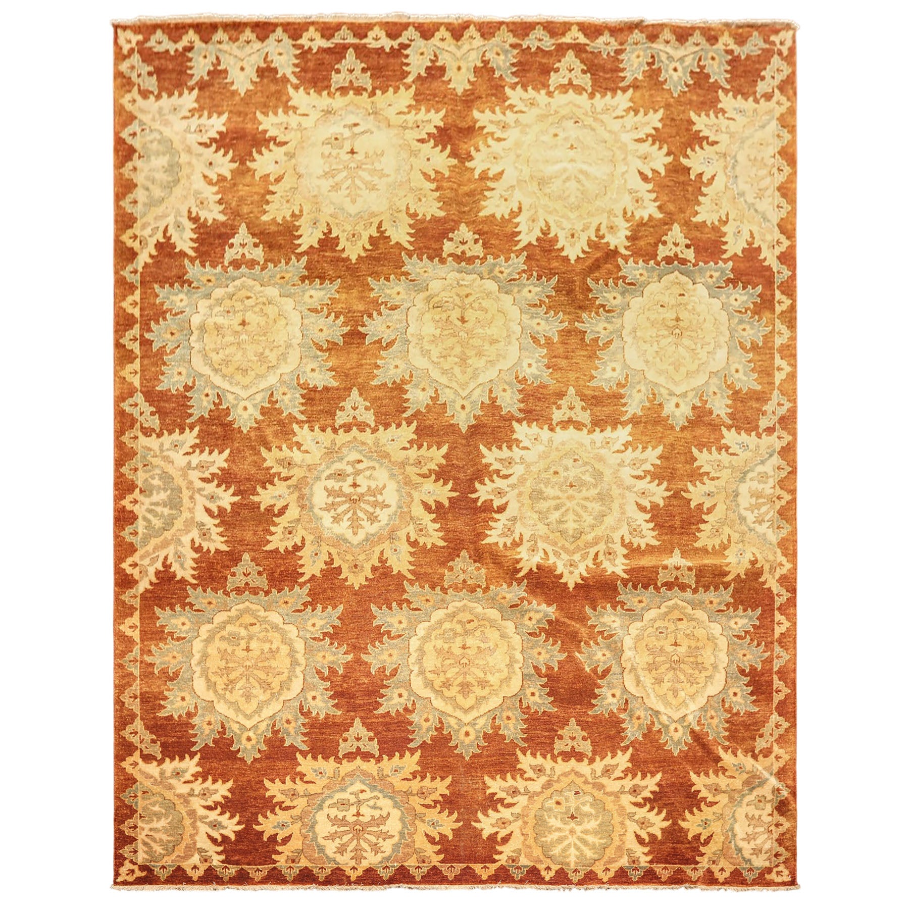 8x10 Caramel, Beige, Celadon Color Hand Knotted Oushak Wool Transitional Oriental Rug