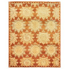 8x10 Caramel, Beige, Celadon Color Hand Knotted Oushak Wool Transitional Oriental Rug