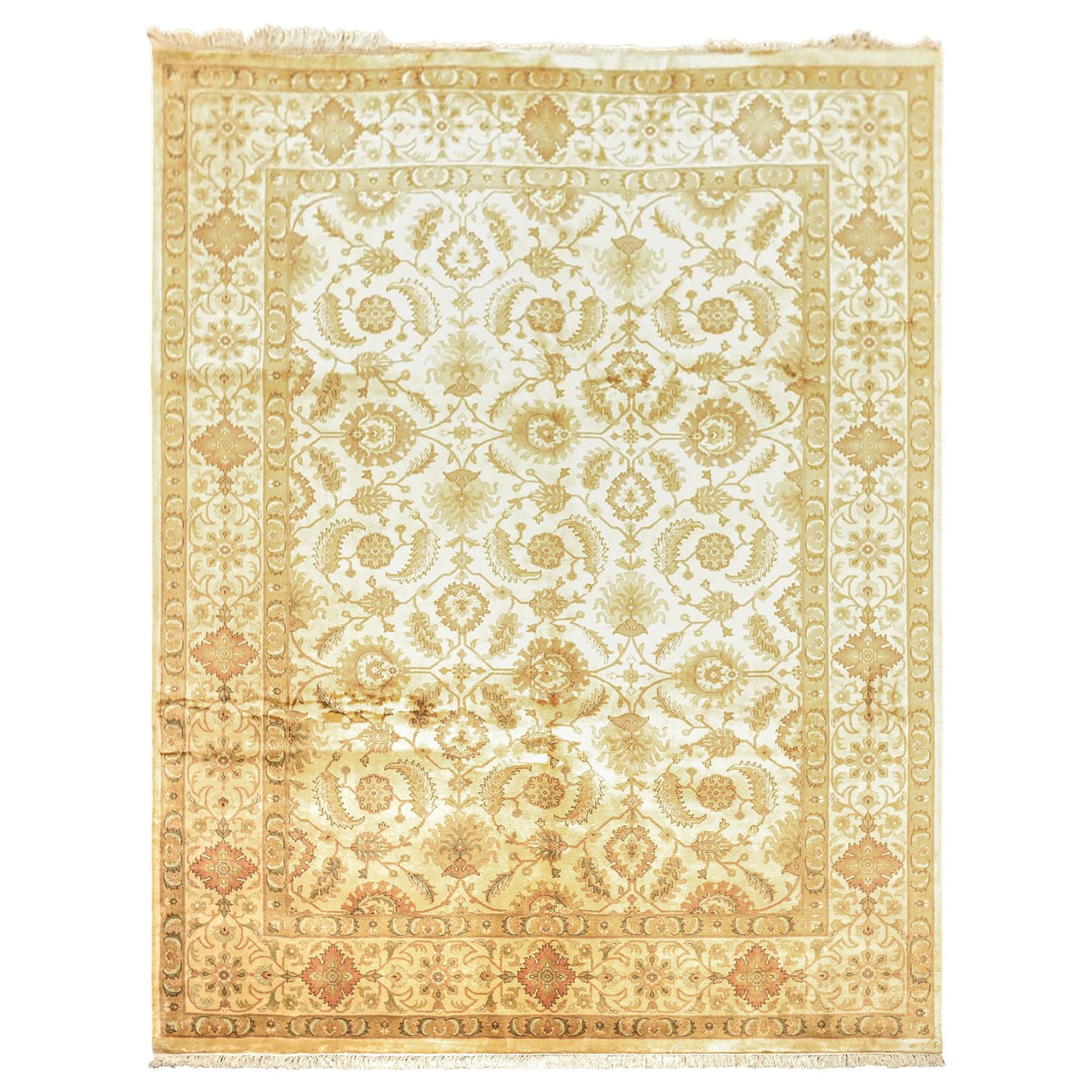 8x10 Beige, Rose, Mint Color Hand Knotted Oushak New Zealand Wool Transitional Oriental Rug