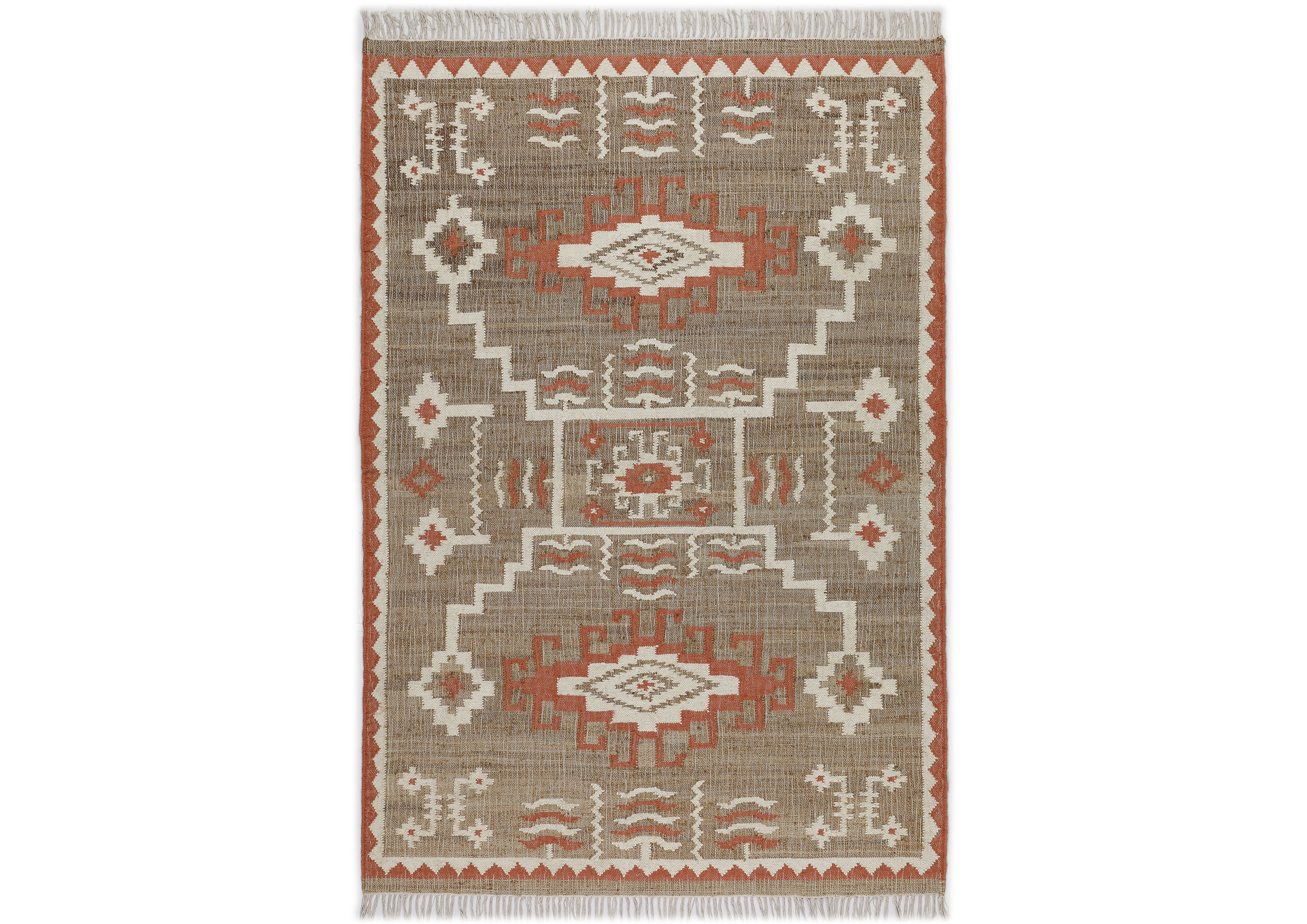 Multi Size Tan Orange Ivory Color Hand Woven Kilim Jute Southwestern Oriental Rug