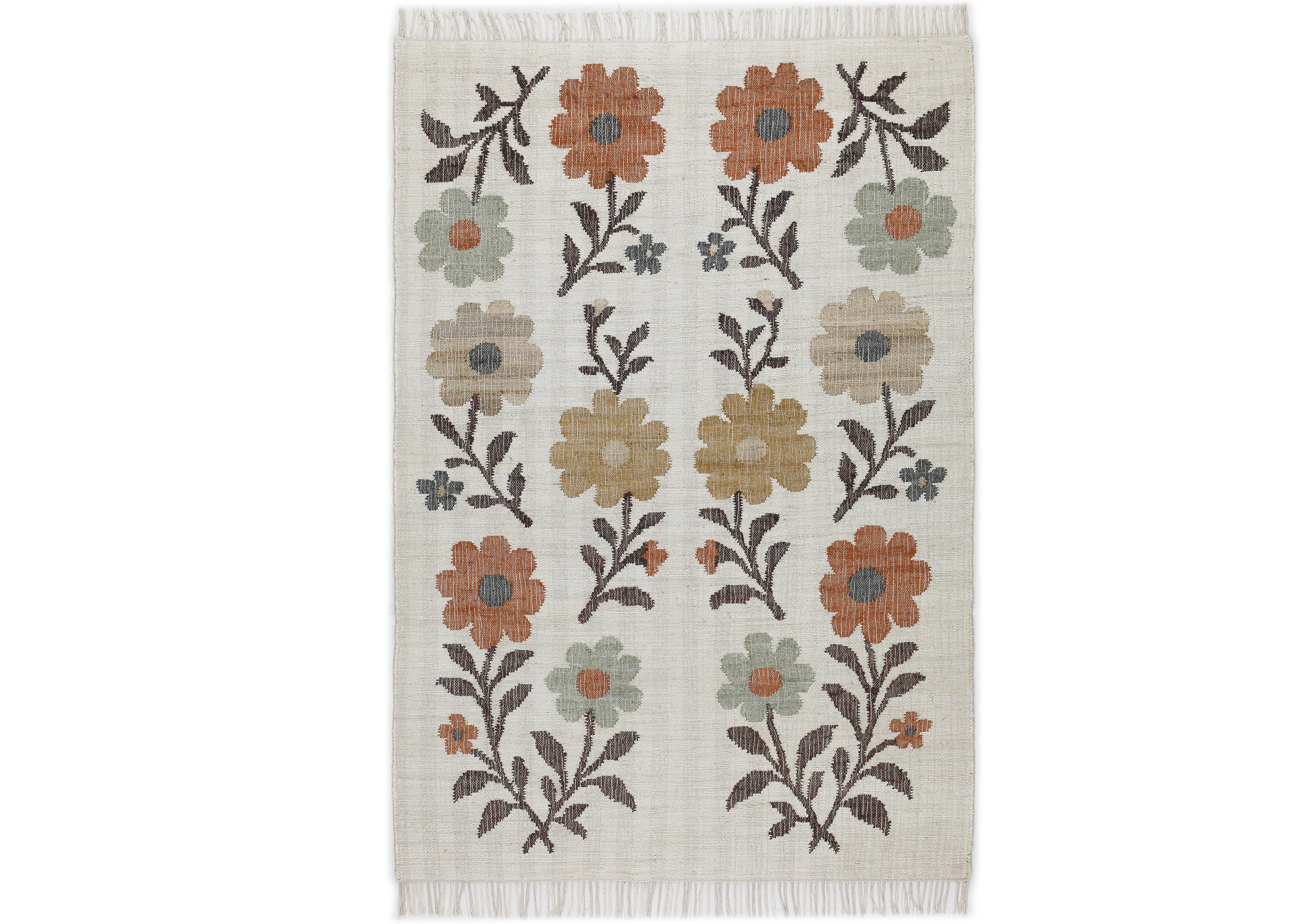 Multi Size Ivory Brown Orange Color Hand Woven Kilim Jute Traditional Oriental Rug