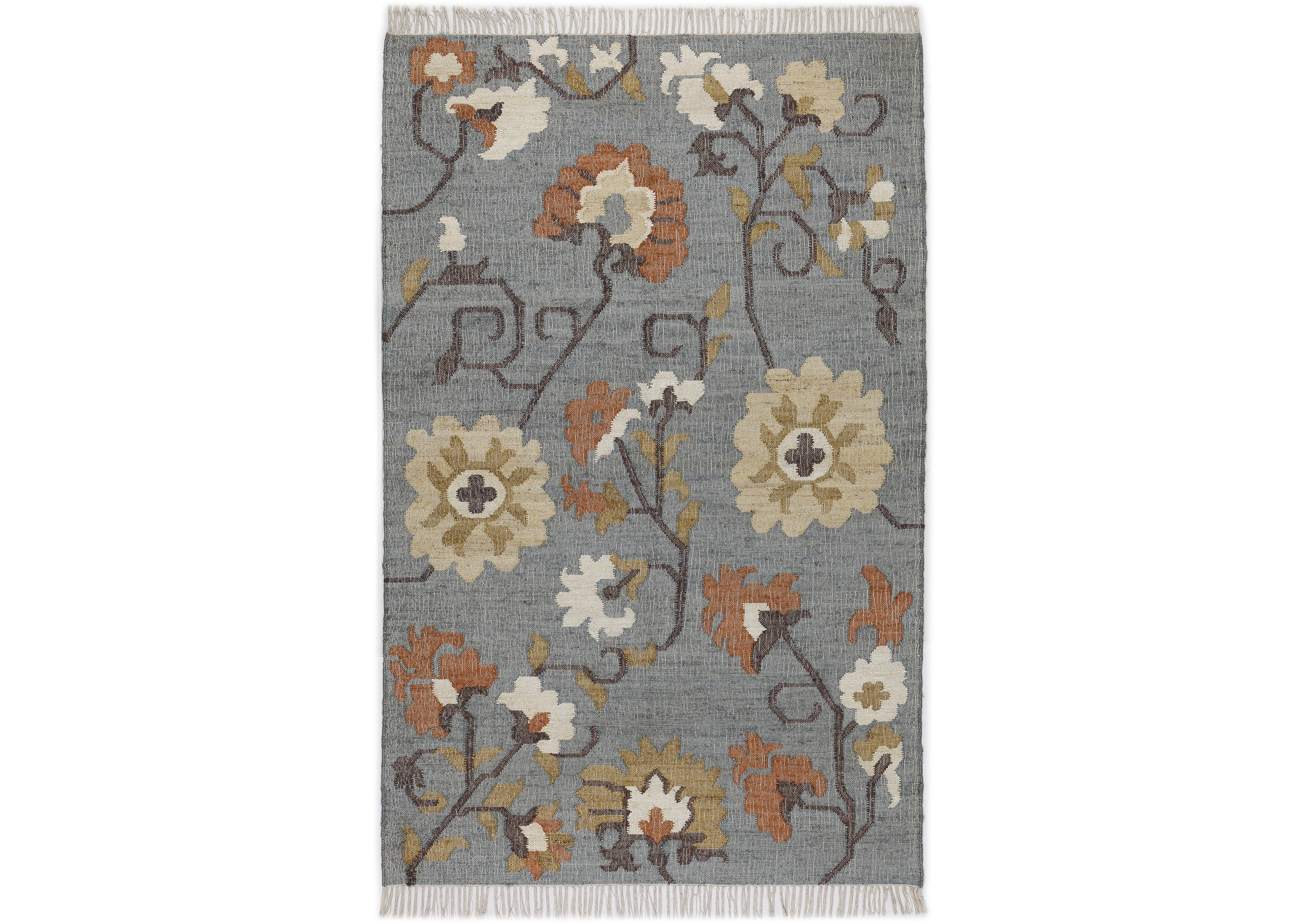 Multi Size Slate Blue Orange Color Hand Woven Kilim Jute Traditional Oriental Rug