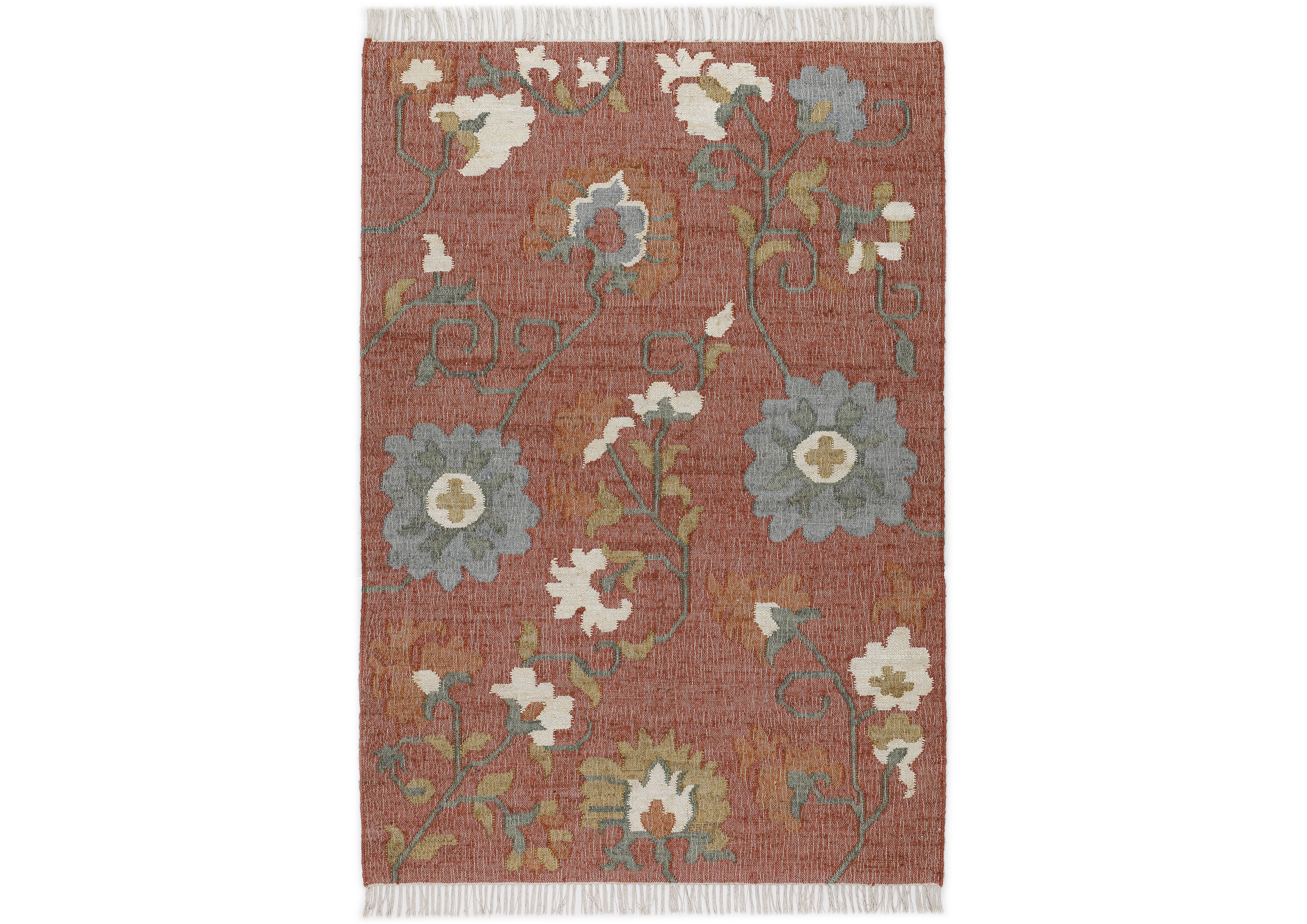 Multi Size Rust Sage Ivory Color Hand Woven Kilim Jute Traditional Oriental Rug
