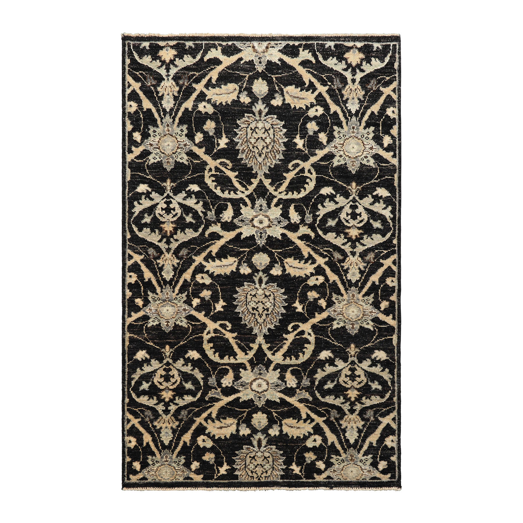 3x5 Charcoal, Beige, Gray Color Hand Knotted Indo Persian Wool Transitional Oriental Rug