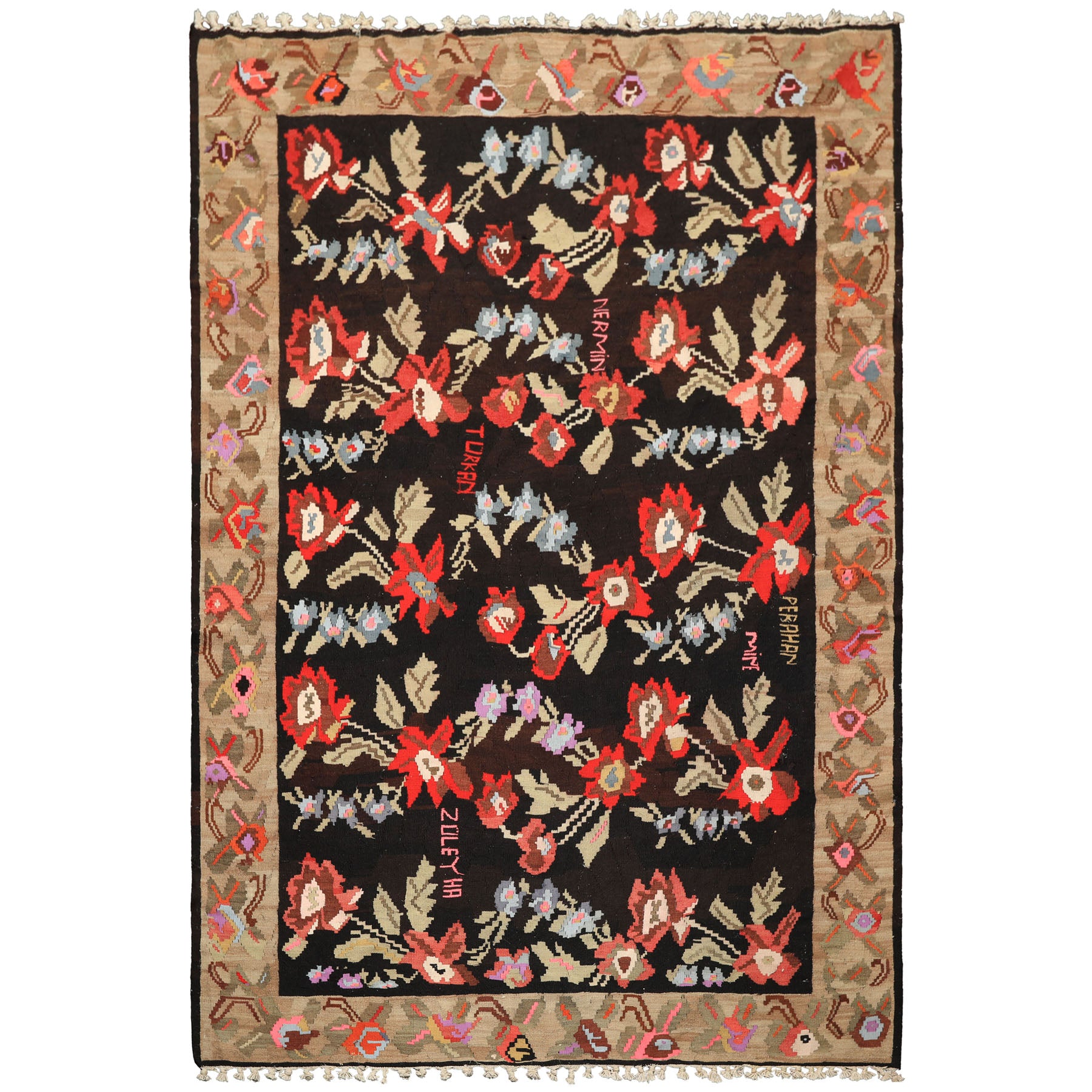 6x9 Charcoal, Chocolate, Sage Color Hand Woven Anatolian Kilim Wool Traditional Oriental Rug