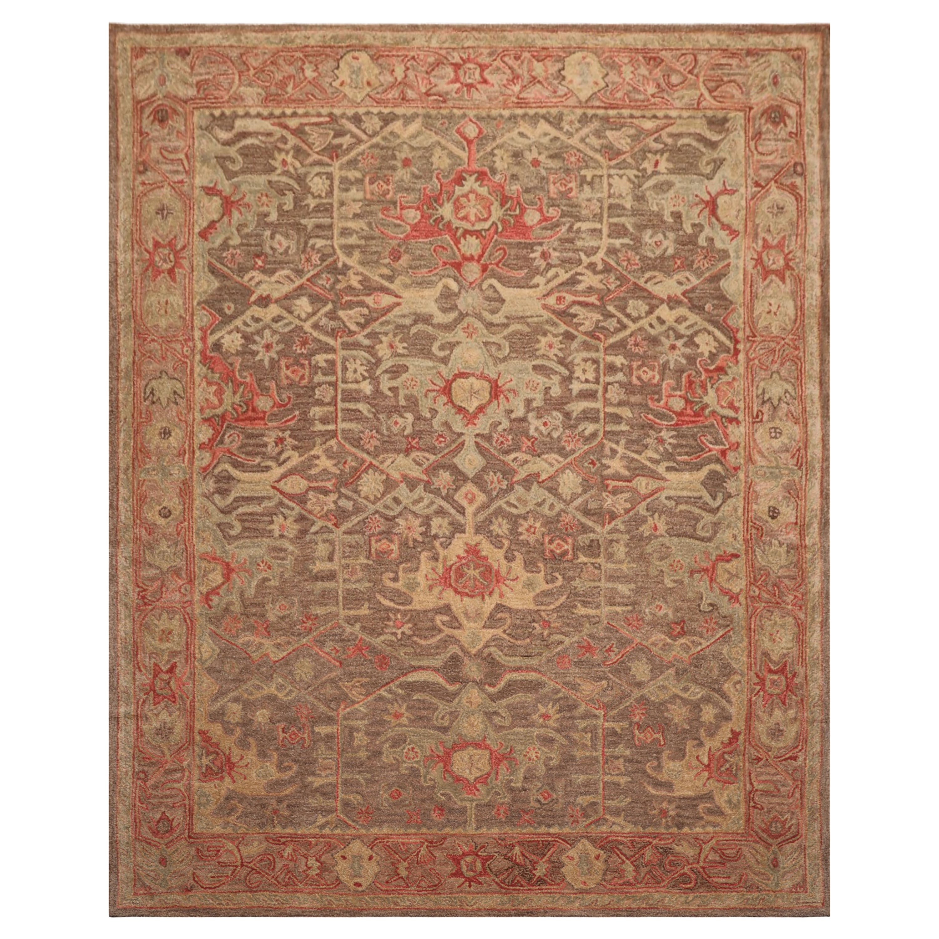 Multi Size Brown Taupe Coral Color Hand Tufted  Wool Traditional Oriental Rug