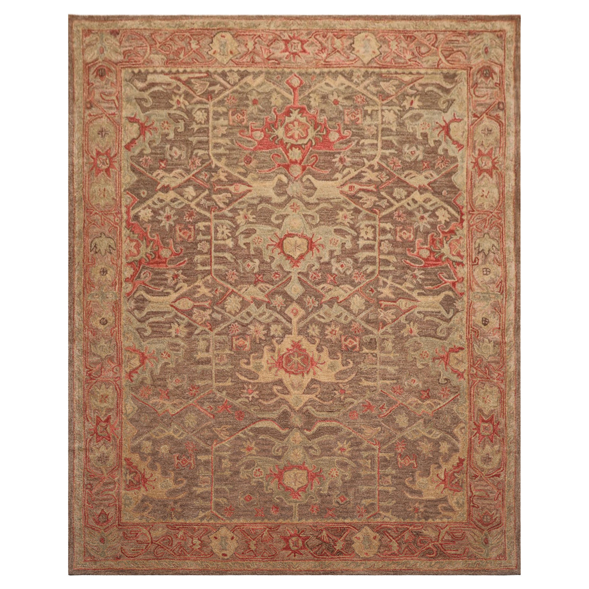 Multi Size Brown Taupe Coral Color Hand Tufted  Wool Traditional Oriental Rug
