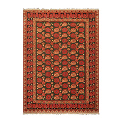6x9 Green, Rose, Charcoal Color Hand Knotted  Wool Traditional Oriental Rug