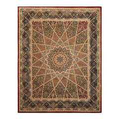 8x10 Ivory, Brown, Black Color Hand Tufted  Wool & Pure Silk Traditional Oriental Rug