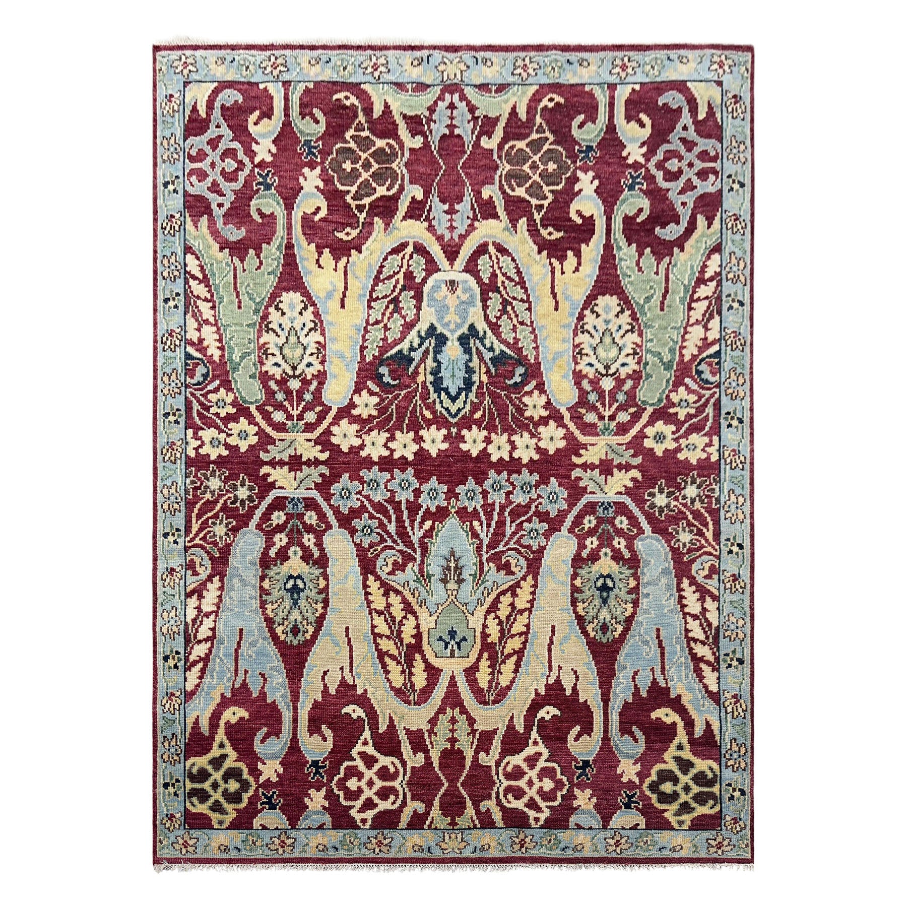 9x12 Wine, Mint, Blue Color Hand Knotted Oushak Wool  Oriental Rug