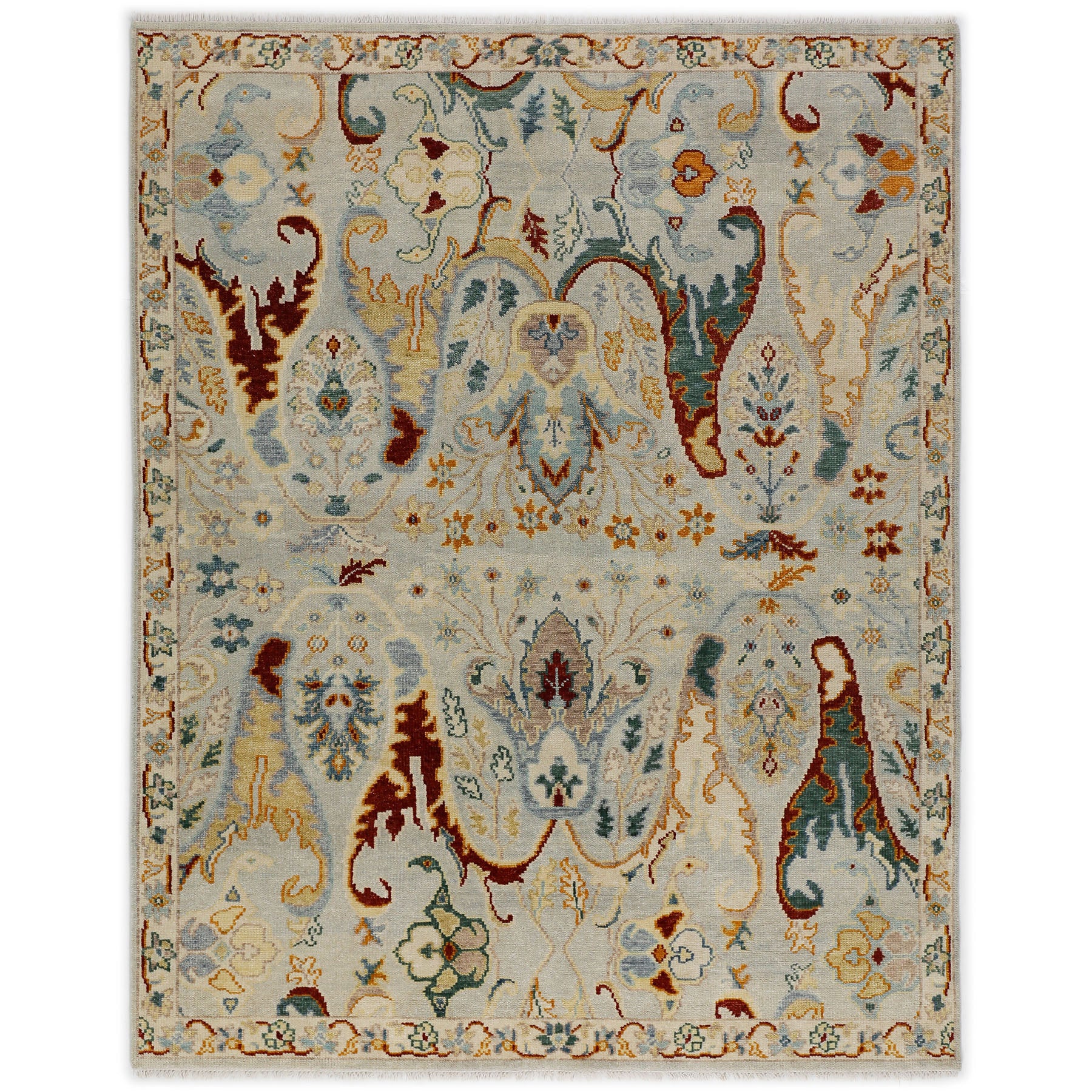 Mint Gray Multi Size Oushak Arts & Crafts Hand Knotted Wool Oriental Area Rug
