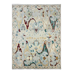 Multi Size Mint Gray Ivory Color Hand Knotted Oushak Wool  Oriental Rug