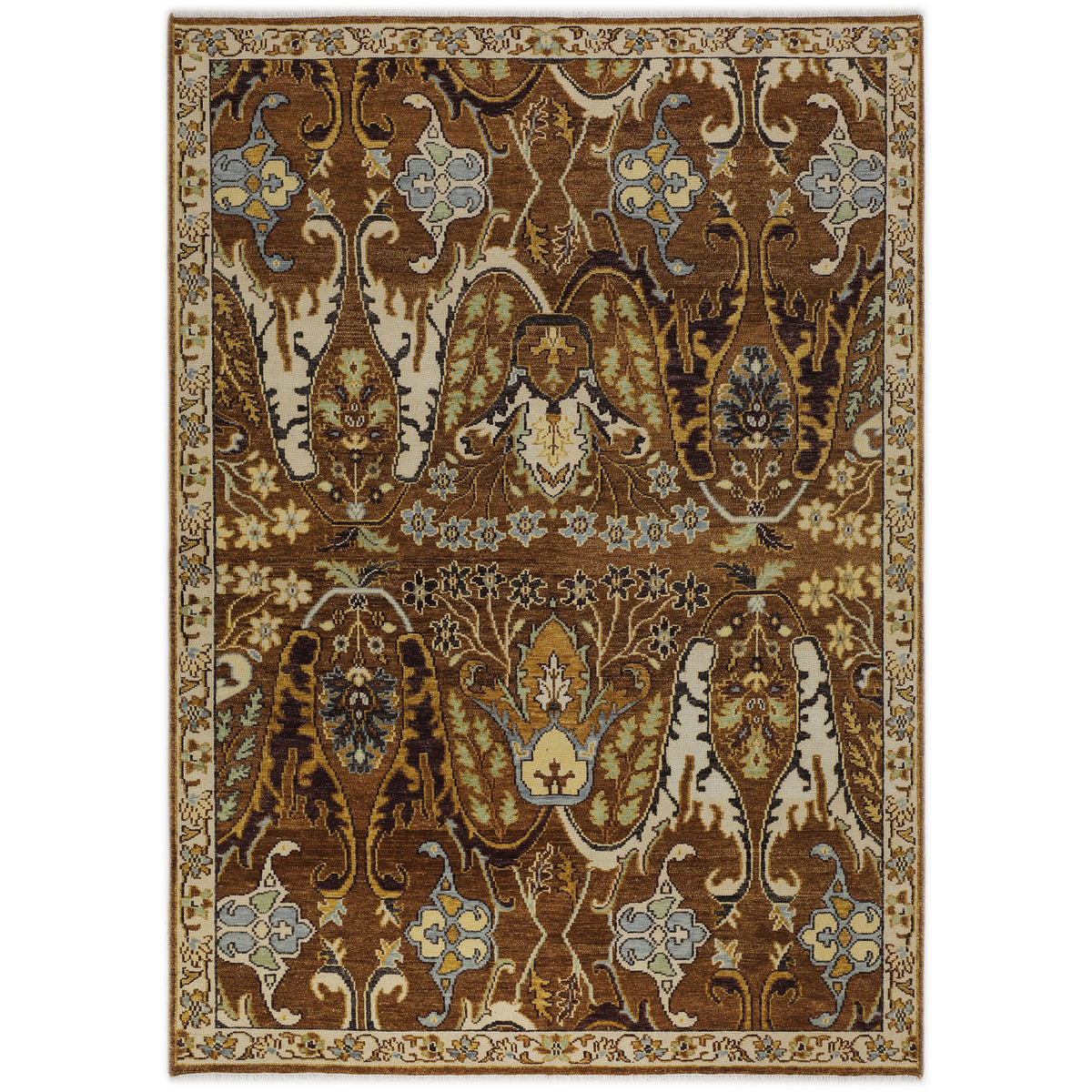 Mocha Ivory Multi Size Oushak Arts & Crafts Hand Knotted Wool Oriental Area Rug