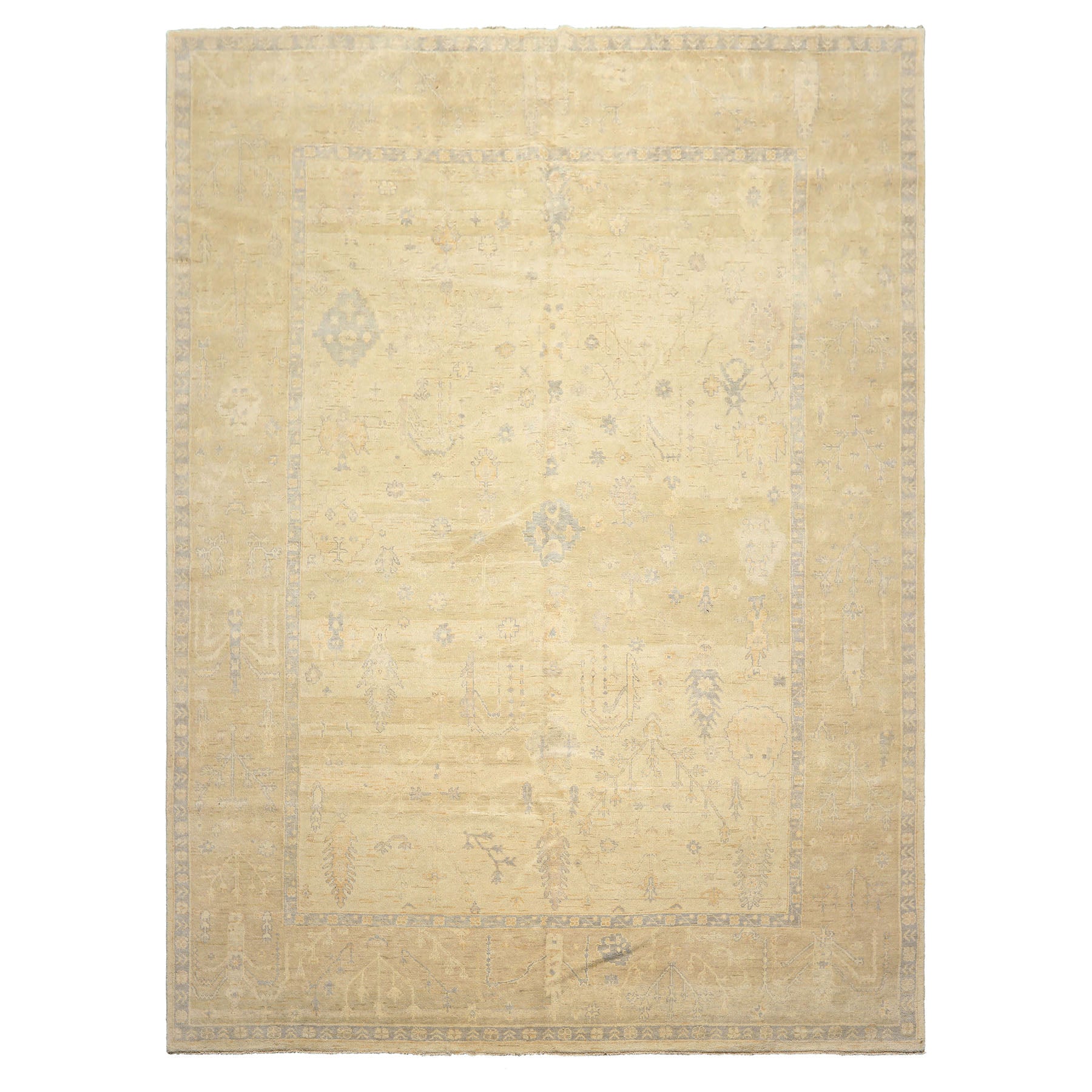 9x12 Ivory, Beige, Taupe Color Hand Knotted Oushak Wool Traditional Oriental Rug