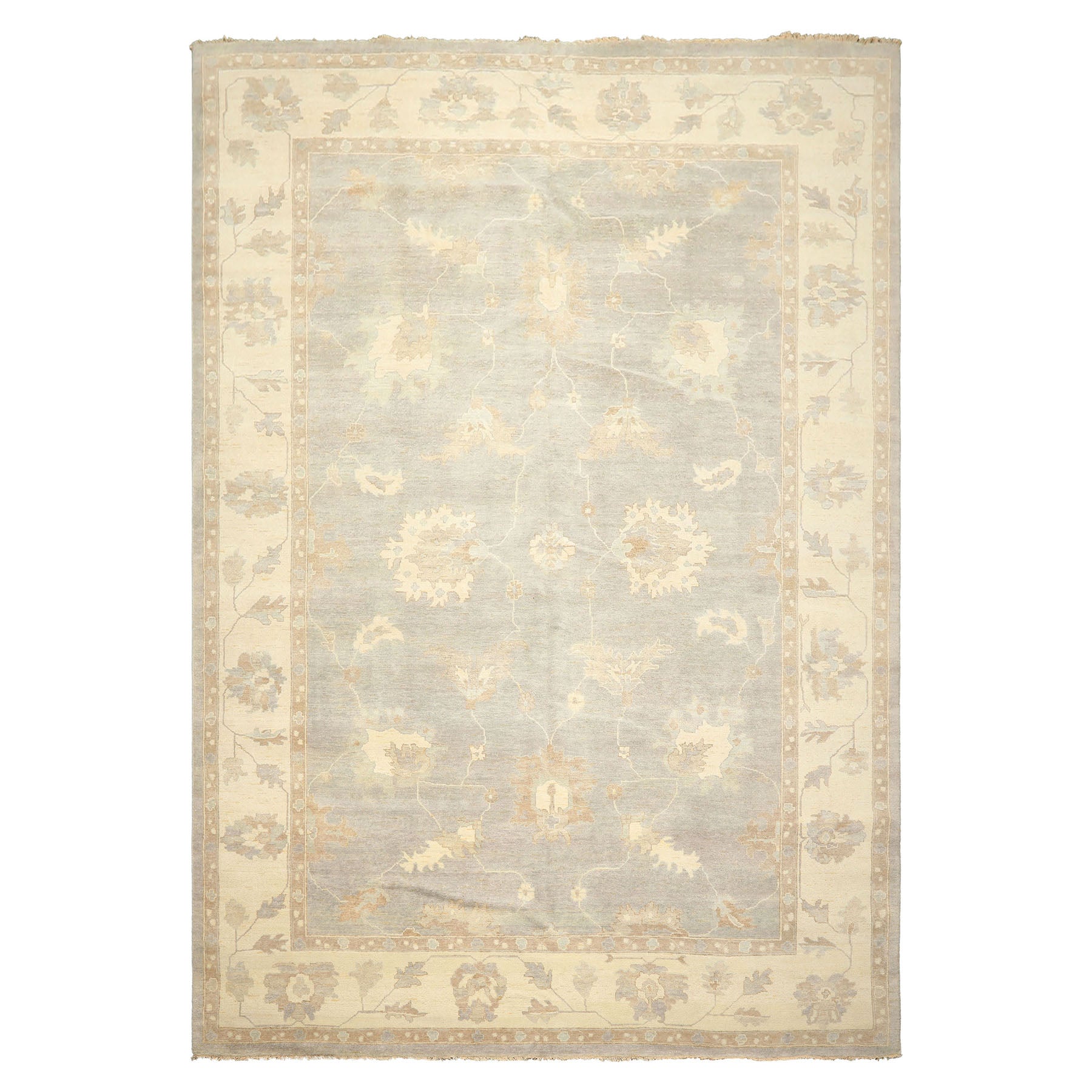 10x14 Gray, Ivory, Taupe Color Hand Knotted Oushak Wool Traditional Oriental Rug