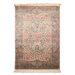 4x6 Ivory, Aqua, Navy Color Hand Knotted Kerman New Zealand Wool Traditional Oriental Rug