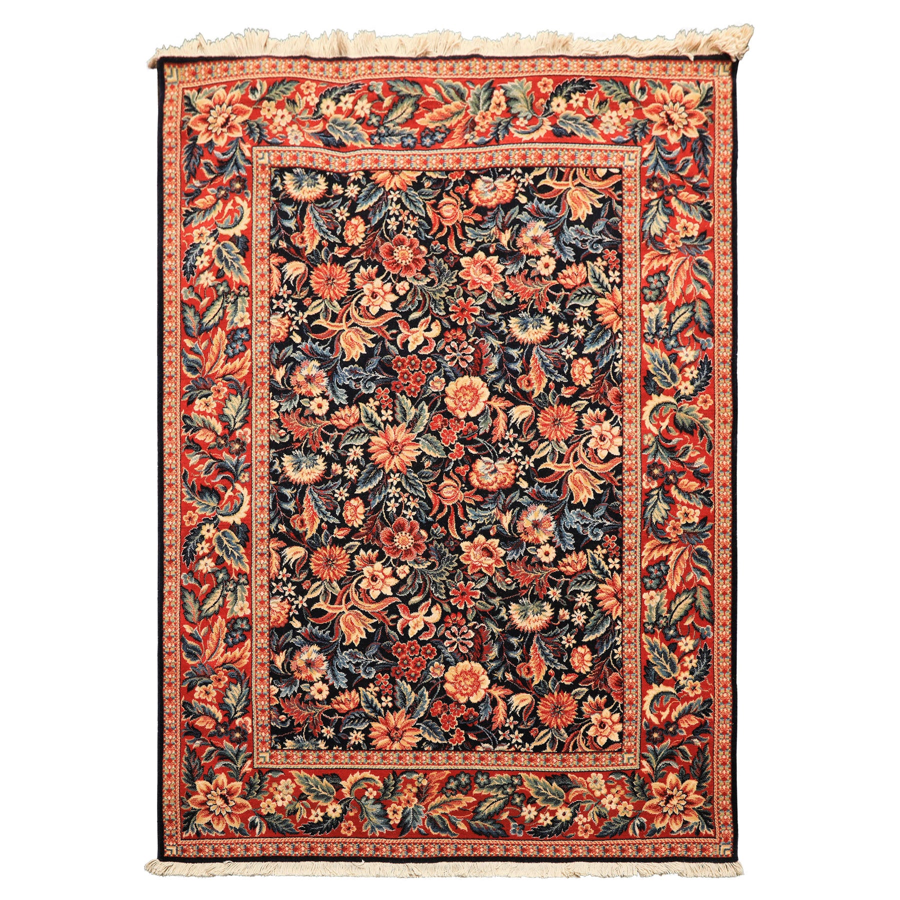4x6 Midnight Blue, Burnt Orange, Ivory Color Machine Made Persian New Zealand Wool Traditional Oriental Rug