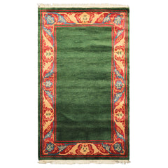 5x7 Green, Coral, Peach Color Hand Knotted Tibetan Wool Transitional Oriental Rug