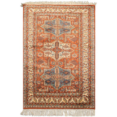 4x6 Burnt Orange, Ivory, Blue Color Hand Knotted Kazak Wool  Oriental Rug