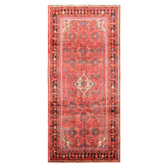 Runner Red, Rose, Charcoal Color Hand Knotted Heriz Wool Traditional Oriental Rug