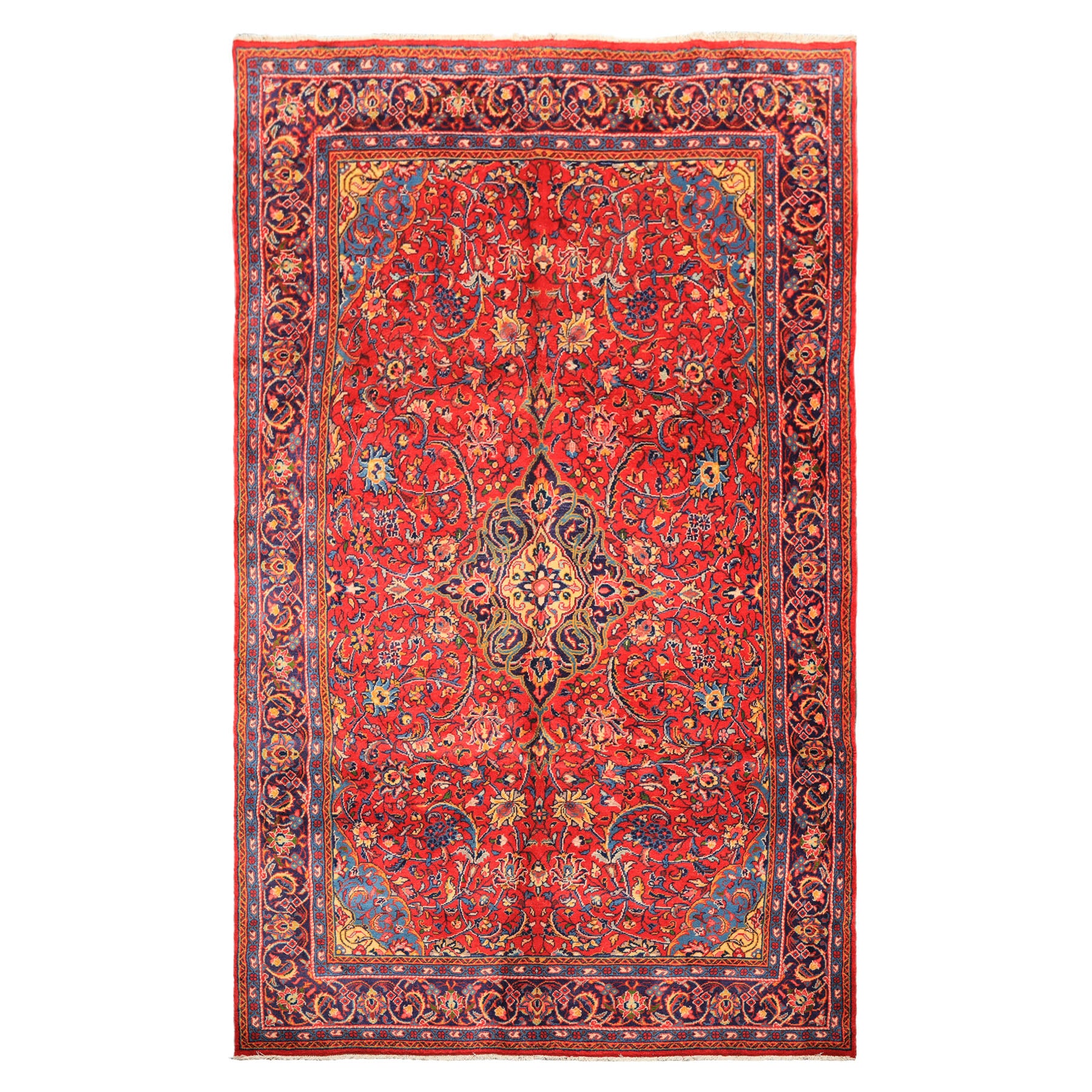 7x11 Red, Navy, Gold Color Hand Knotted Sarouk Wool Traditional Oriental Rug