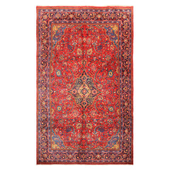 7x11 Red, Navy, Gold Color Hand Knotted Sarouk Wool Traditional Oriental Rug