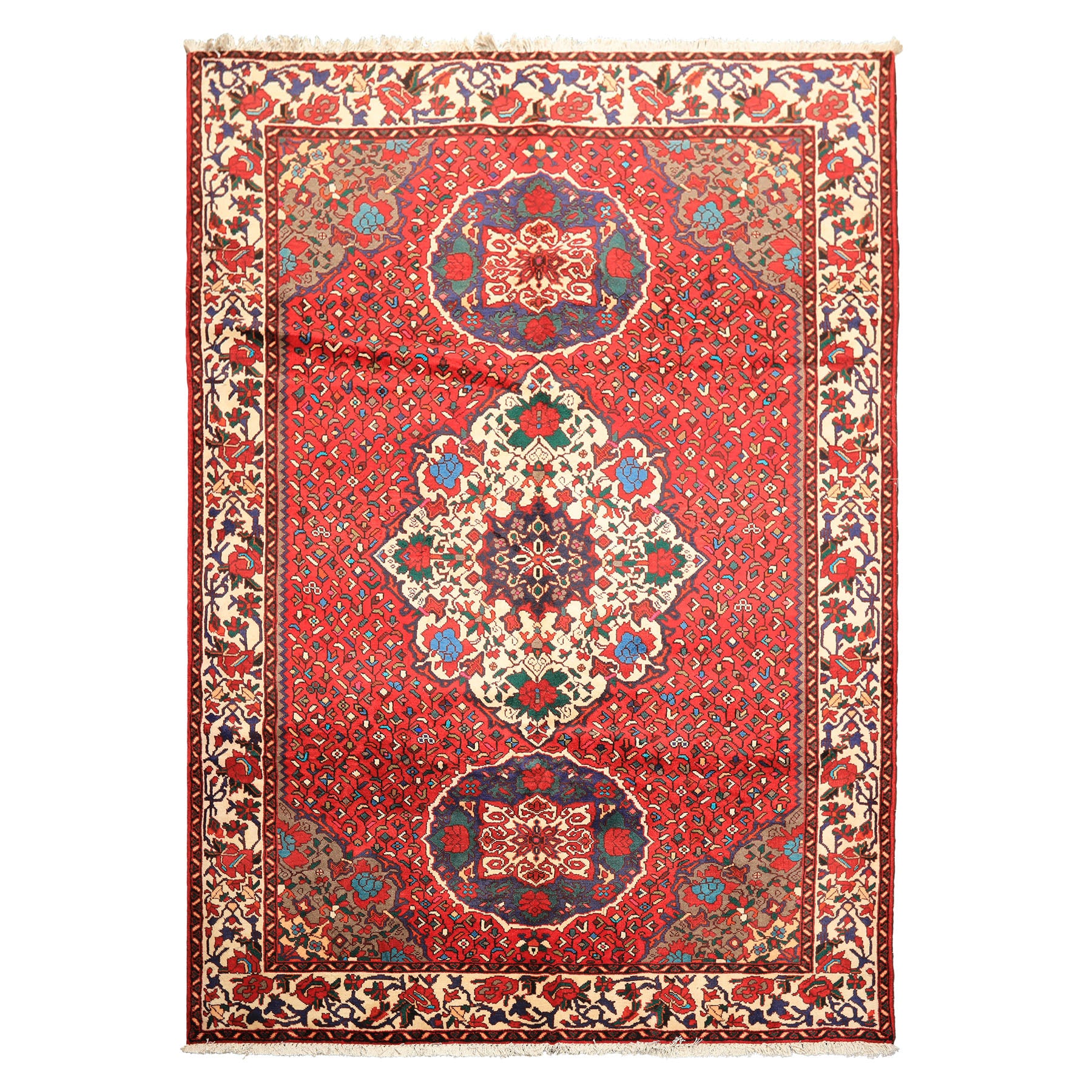 7x10 Red, Ivory, Blue Color Hand Knotted Ghom Wool Traditioal Oriental Rug