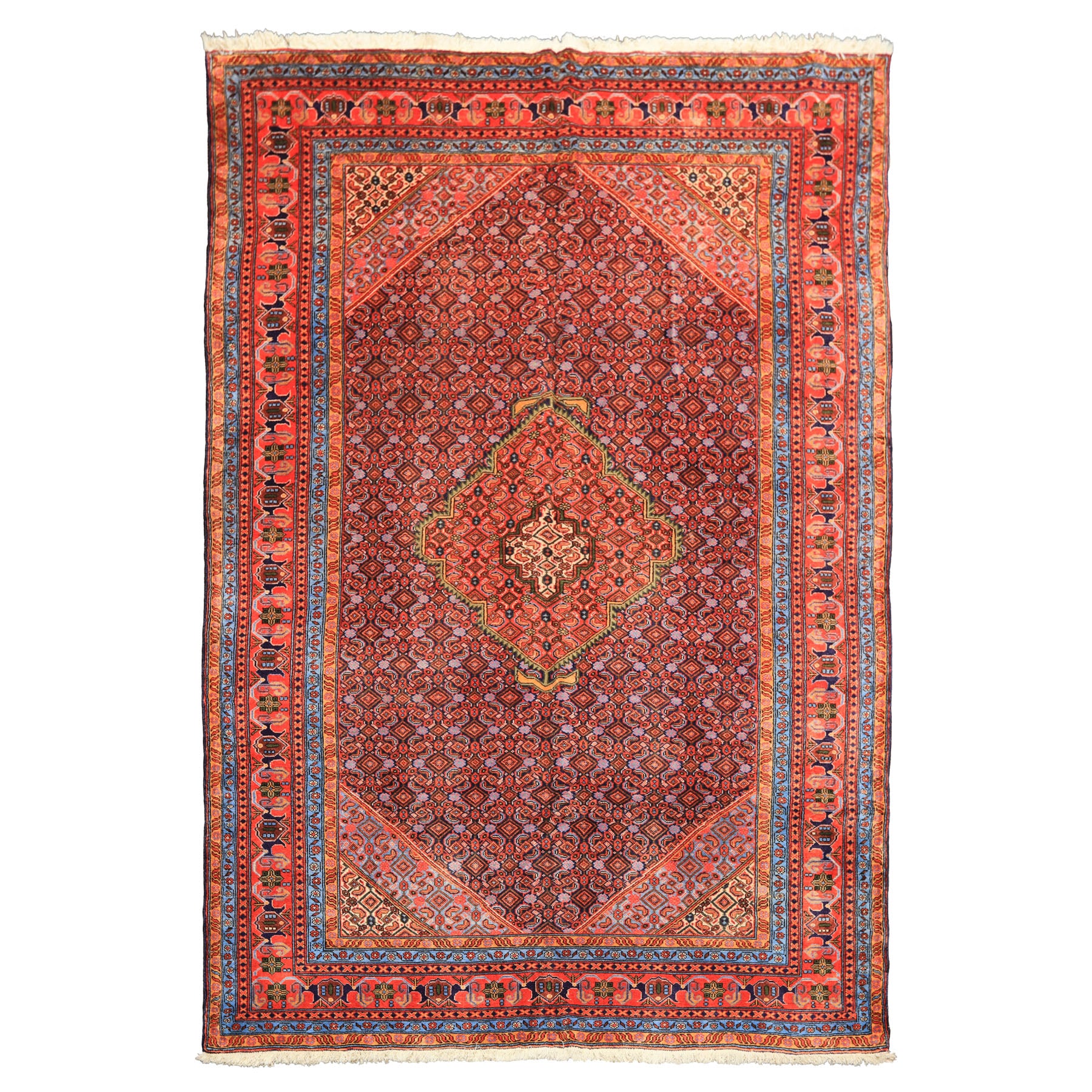 6x9 Navy, Orange, Blue Color Hand Knotted Meshkin? Wool Traditional Oriental Rug