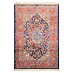 6x9 Navy, Burnt Orange, Ivory Color Hand Knotted Kashmar Wool Traditional Oriental Rug