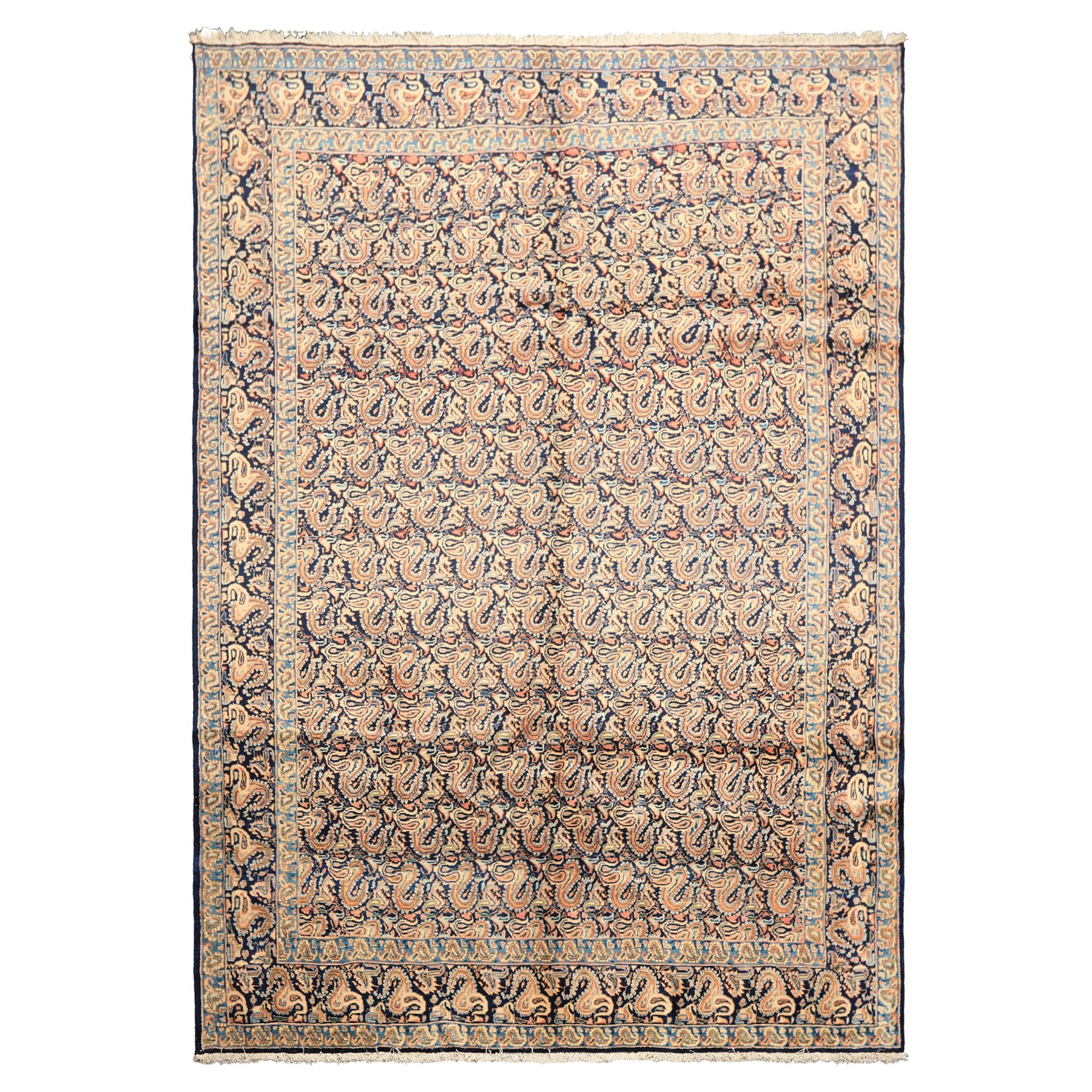 6x9 Navy, Ivory, Blue Color Hand Knotted Khorassan Wool Traditional Oriental Rug